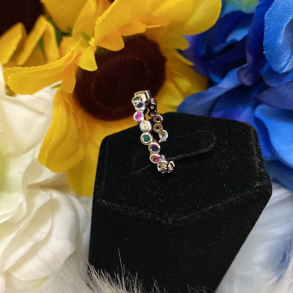 Rainbow Gemstone Eternity Accent Ring With Silver Setting NEW!